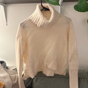 Anthropologie Cream Cowl Neck Chunky Knit Sweater